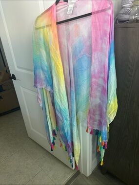 Kurt Geiger Sheer Pastel Rainbow Duster with Tassel Tag